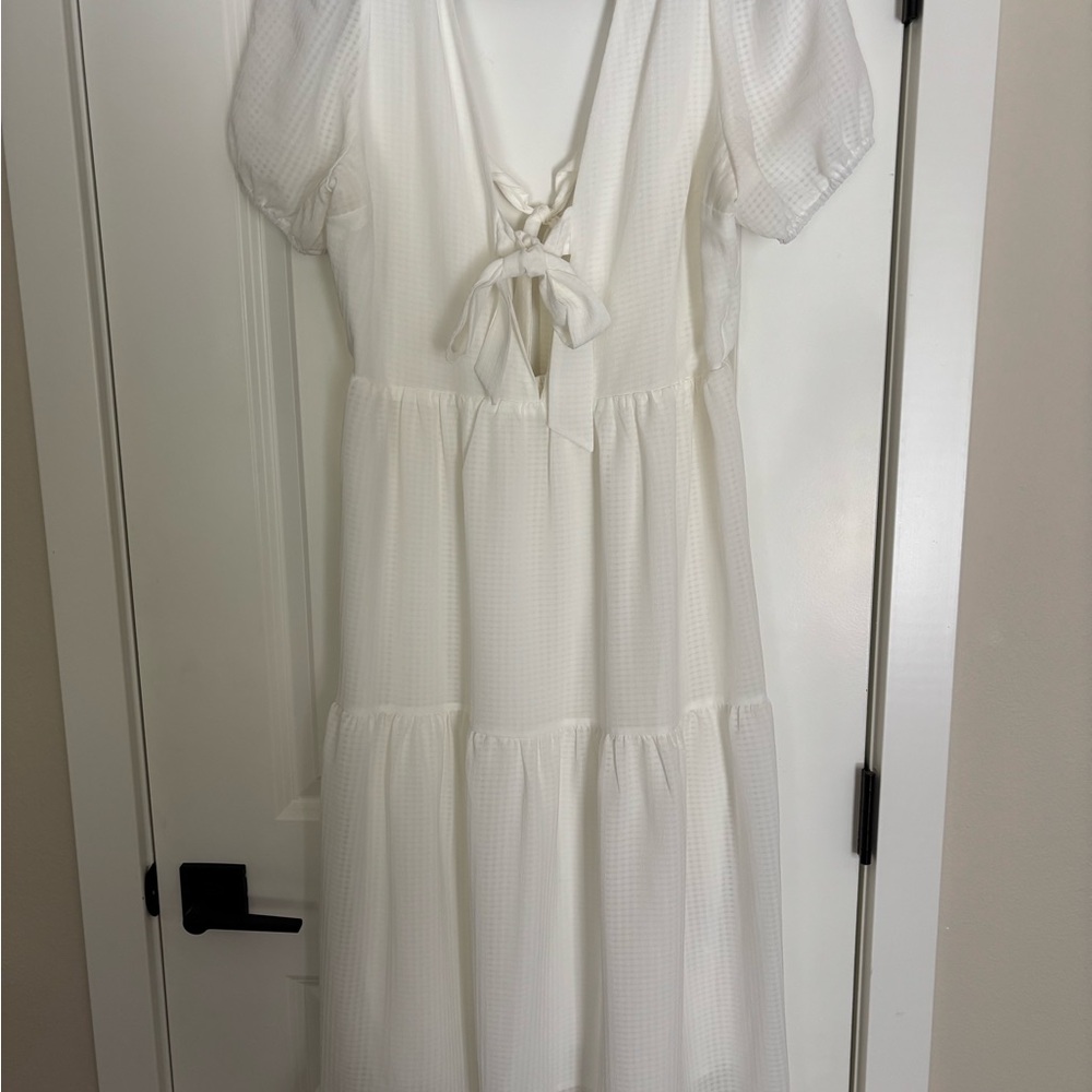White Puff Sleeve Dress with Tie Front and Tie Back